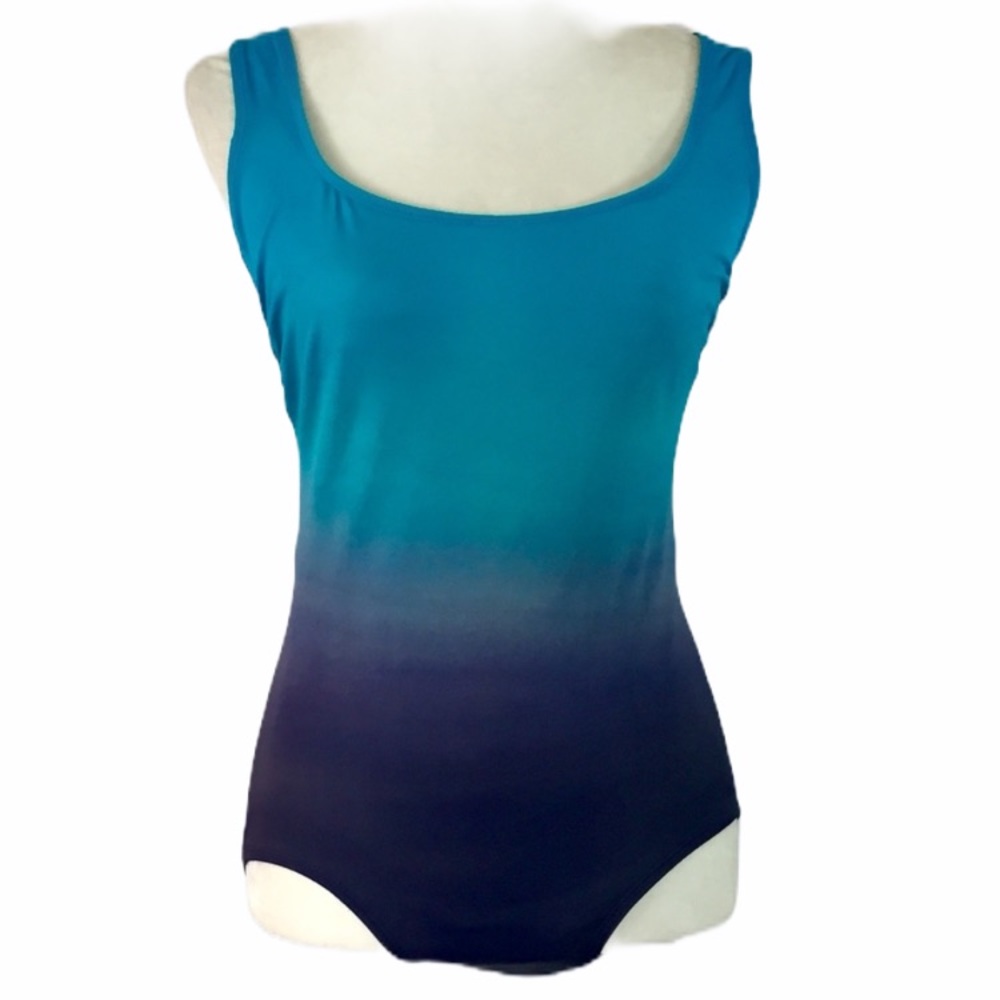 Blue ombré one piece crisscross back tank swimsuit - Picture 2 of 6